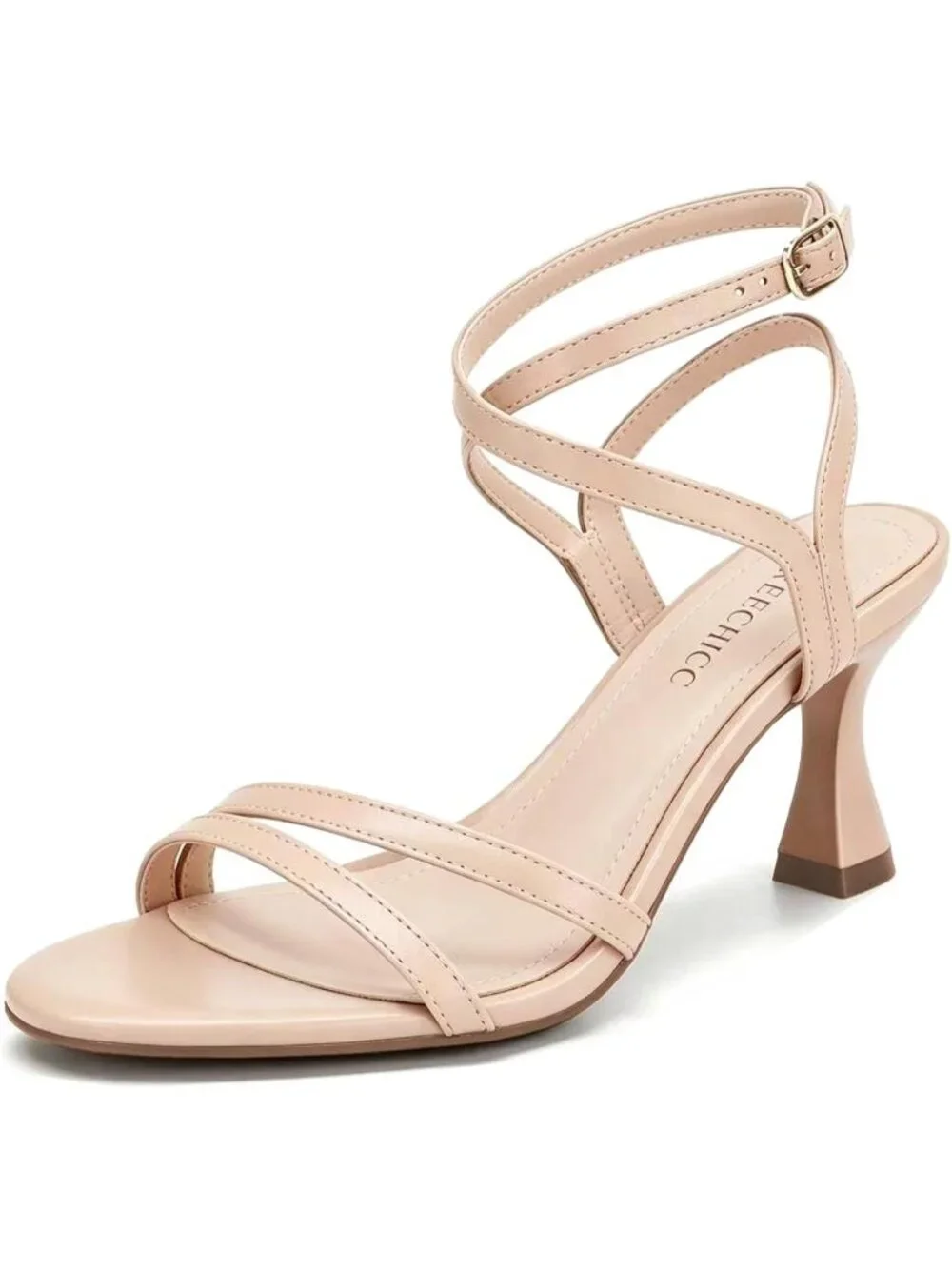Women's Nude Leather elegant Strappy Heels Sandals Open Toe Ankle Strap Shoes